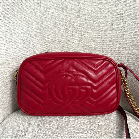 Authentic Gucci Marmont crossbody bag red leather gold GG - Picture 5 of 15